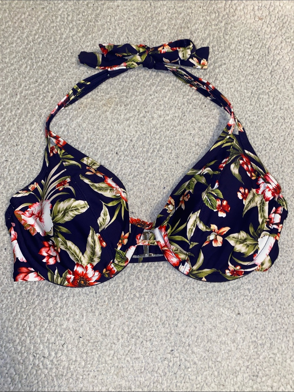 Navy Floral Halter One-Piece Swimwear